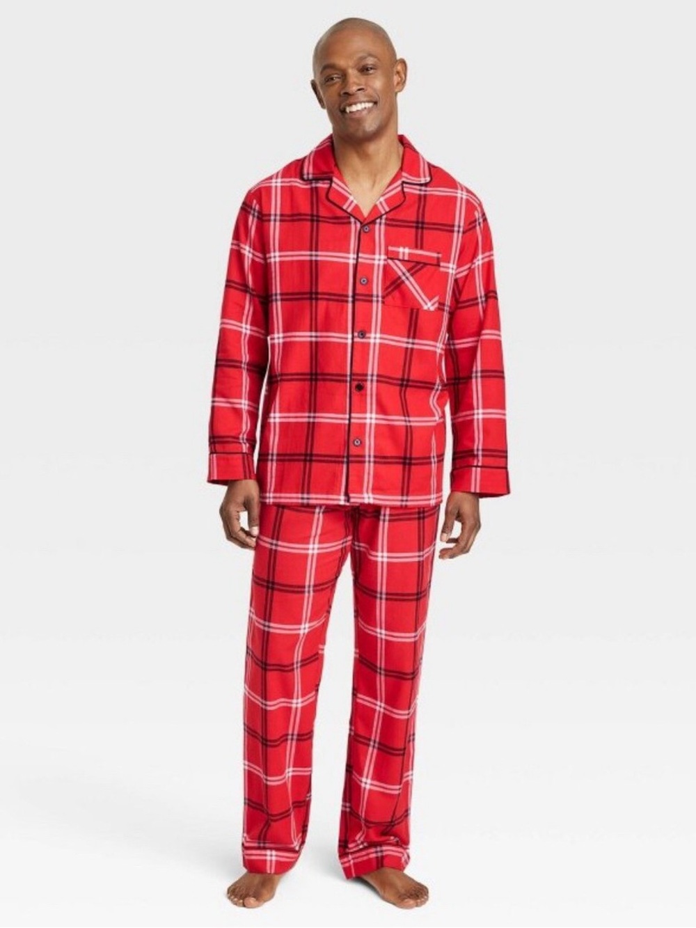 WONDERSHOP : Men’s Plaid Flannel Family Pajama Set Red Holiday Sleepwear EUC